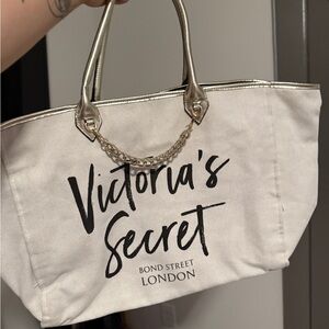 Victoria's Secret Cream and Black Tote Bag with Logo